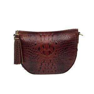 Brahmin Pecan Brown Croc-Embossed Leather Crossbody